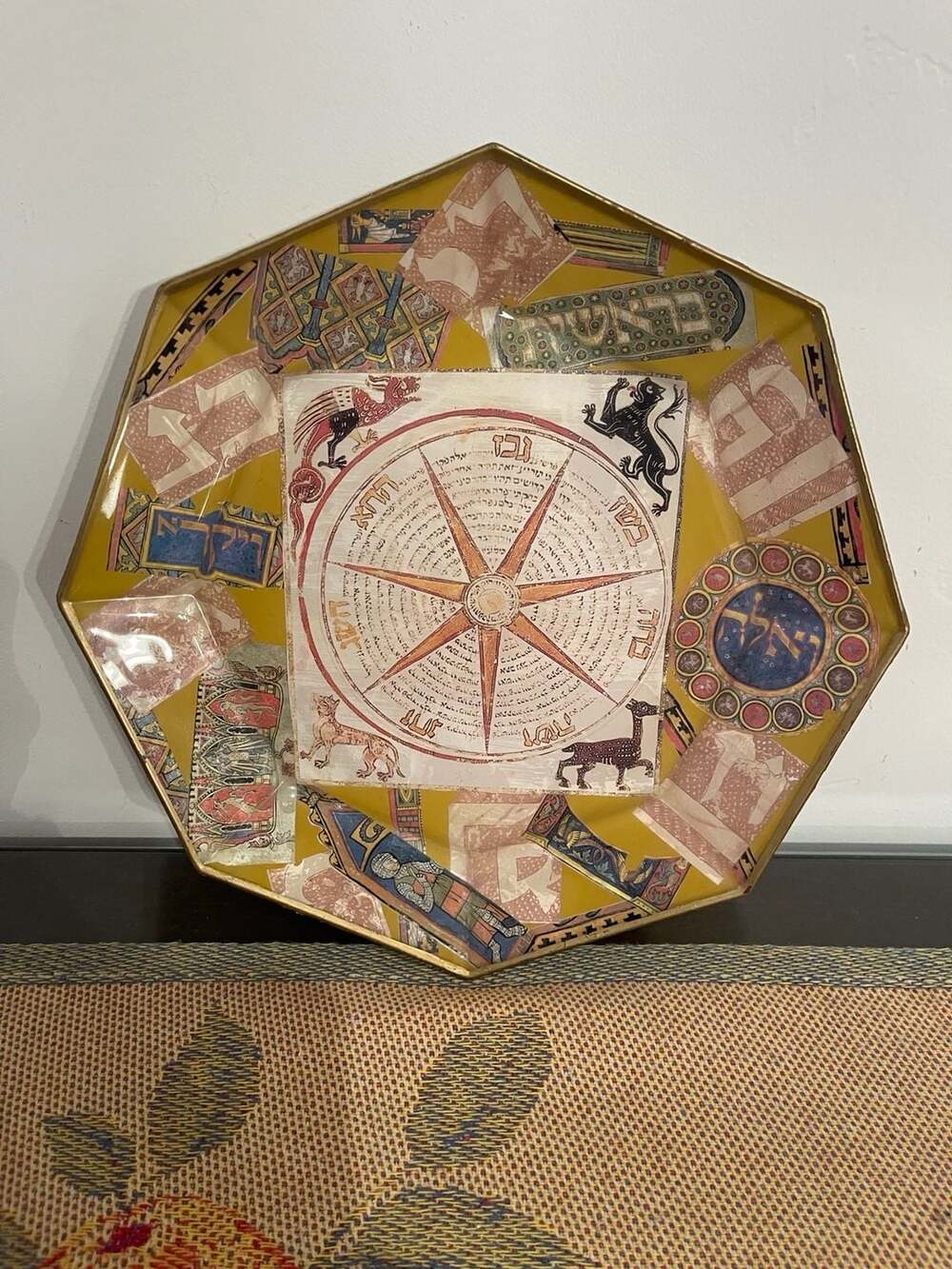Vintage Houze Art Israel Decorative Glass Tray- Zodiac & Hebrew Calligraphy